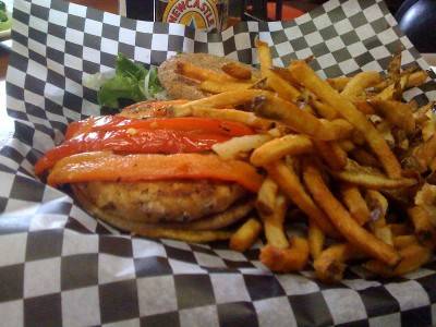 Salmon Burger with Fries