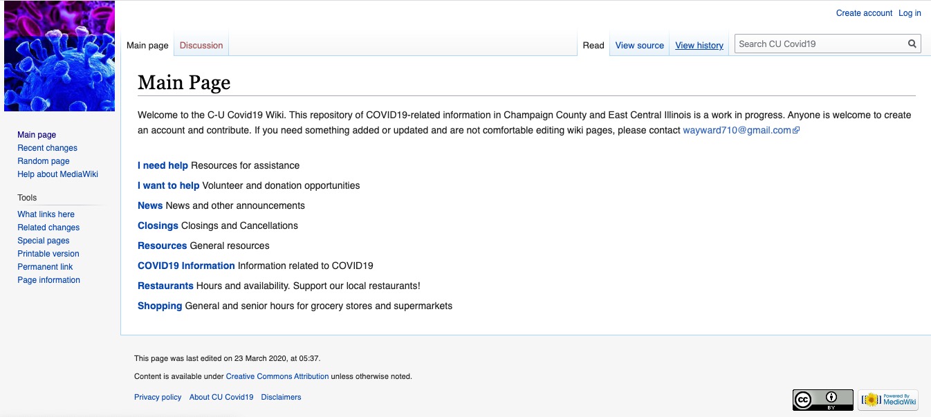 Screenshot of the CU COVID-19 wiki page. 