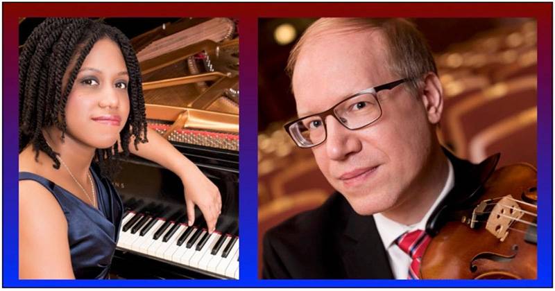 Image: On left, photo of Rochelle Sennet at piano. On right, photo of Igor Kalnin with violin. Image from Facebook page