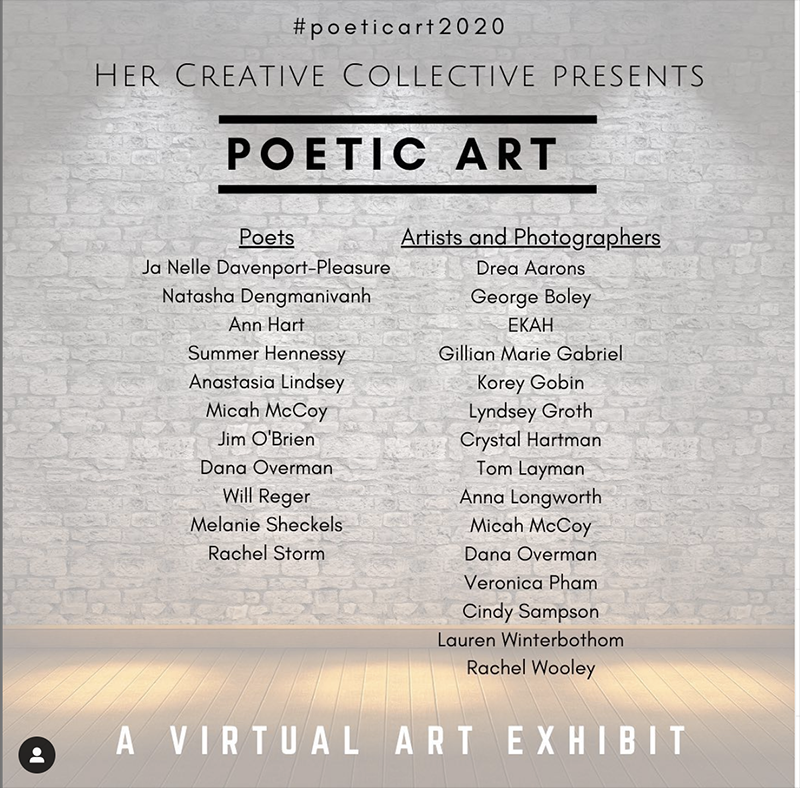 Image: Photo of gallery wall and floor with names of participating poets and artists listed. Image from Facebook event page.