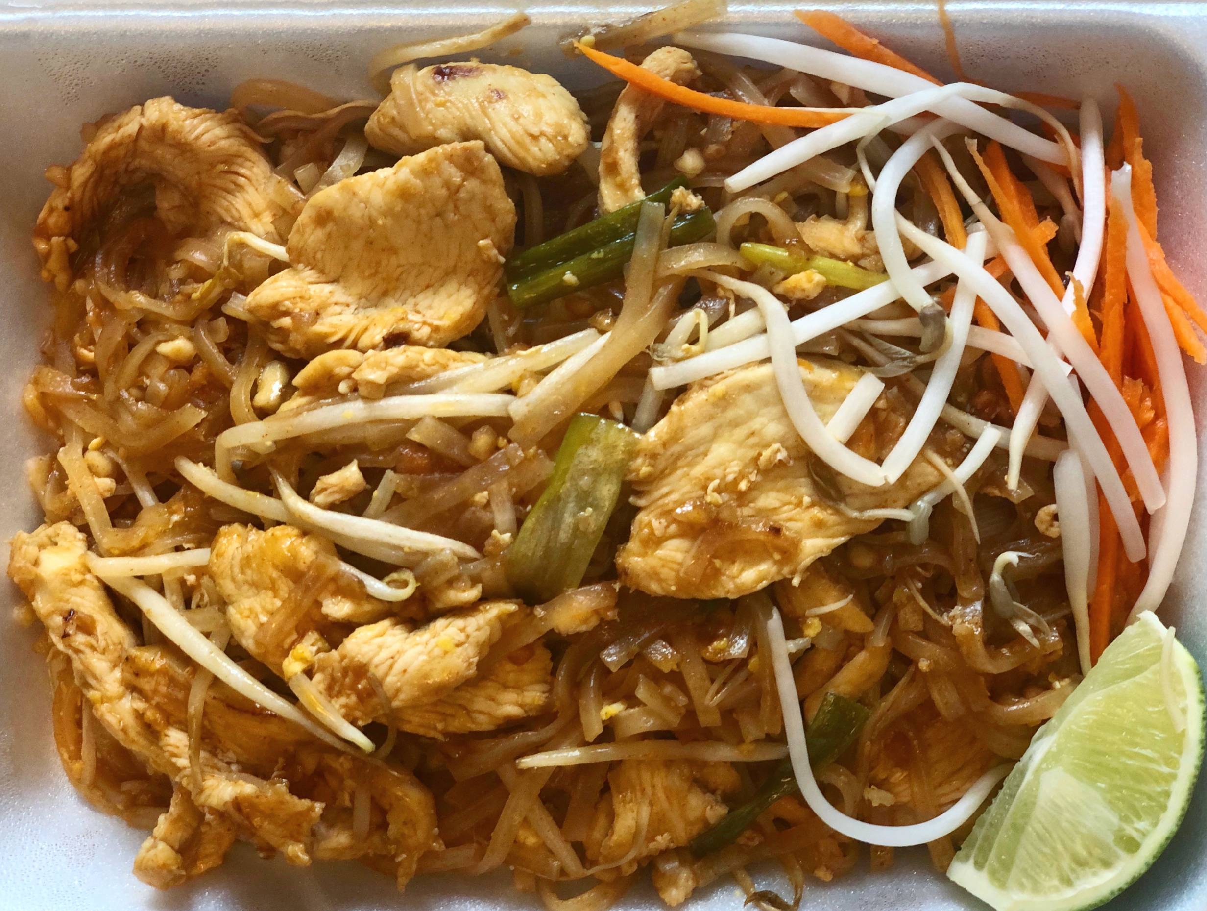 An overhead shot of pad thai from Siam Terrace. Photo by Alyssa Buckley.