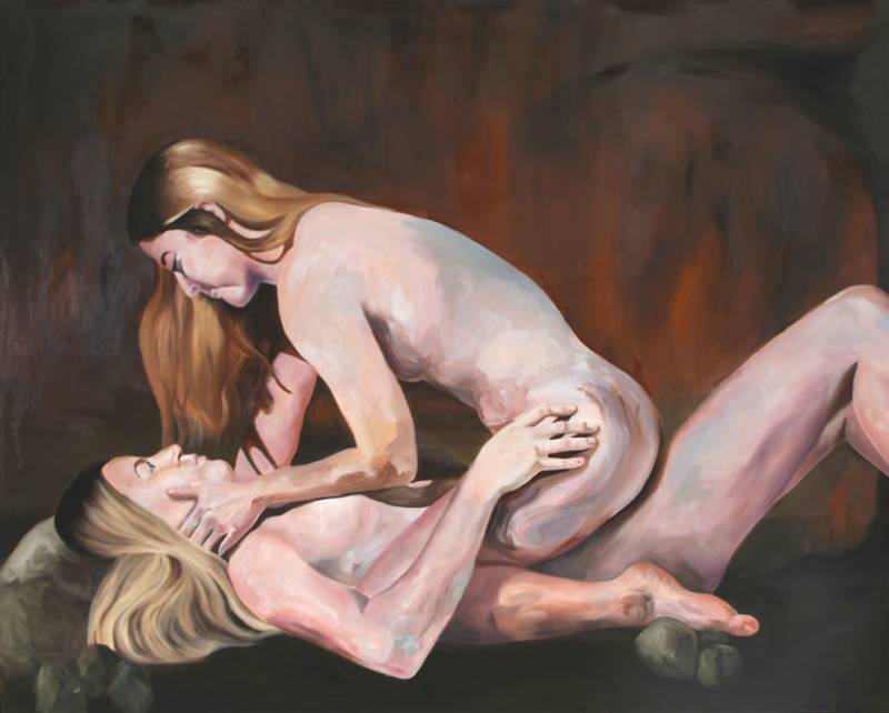 Image: Oil painting of two nude women gazing into each otherâ€™s eyes. To Attract the Sublime Â© Nikki Kelsay 2019.