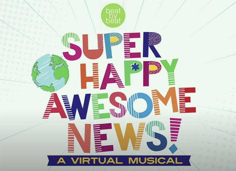 Image: Photo still Illustrated text title screen from YouTube video of Super Happy Awesome News. Image: from YouTube.