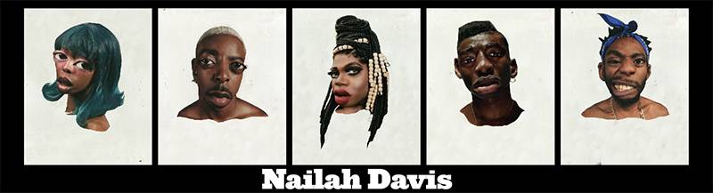 Photo of multi-panel portraits of Black faces by artist Nailah Davis