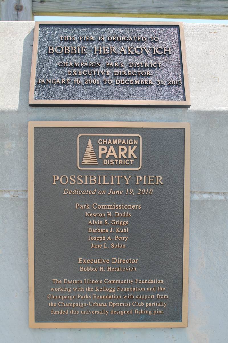 a picture of a plaque called Possibility Pier honoring Bobbie Herakovich