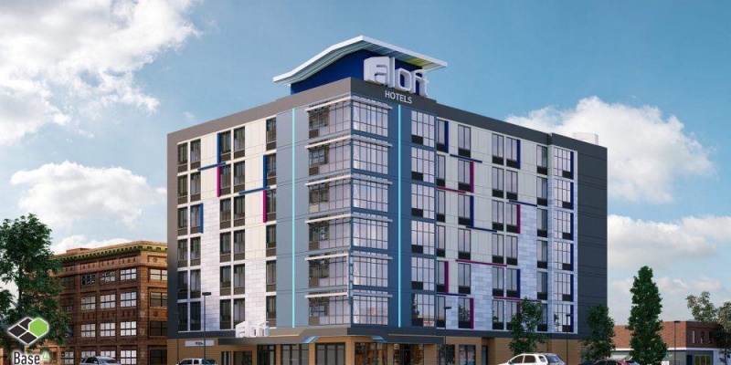 A design rendering of the new Aloft hotel scheduled to be erected in Downtown Champaign sometime after the plague is under control 