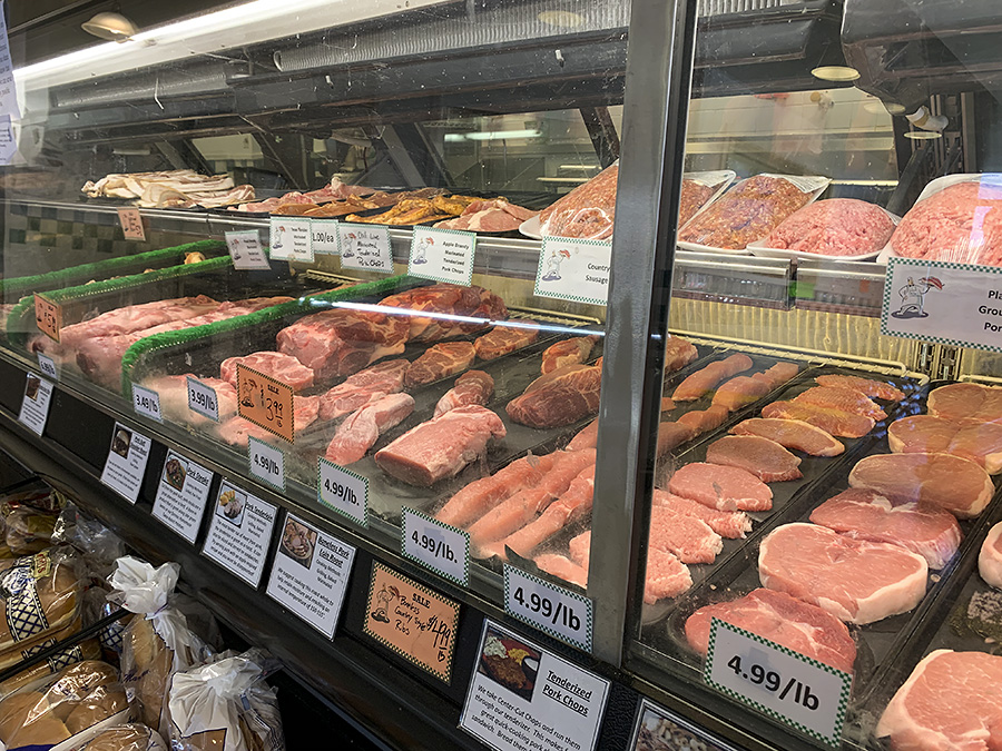 Inside Old Time Meat & Deli, there is a meat section with various meats available for purchase. Photo by Zoe Valentine.