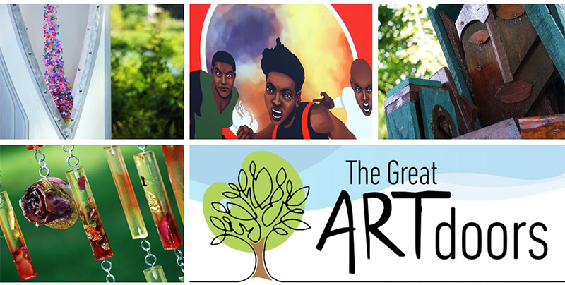 Crop of the Great ARTdoors banner featuring thumbnails of several installations. Photo from 40 North Facebook.
