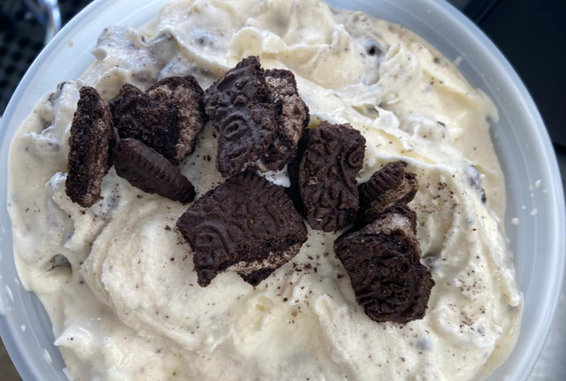 Crushed Oreos are on top of a swirled vanilla ice cream from Sidney Dairy Barn. Photo from Sidney Dairy Barn's Facebook page.