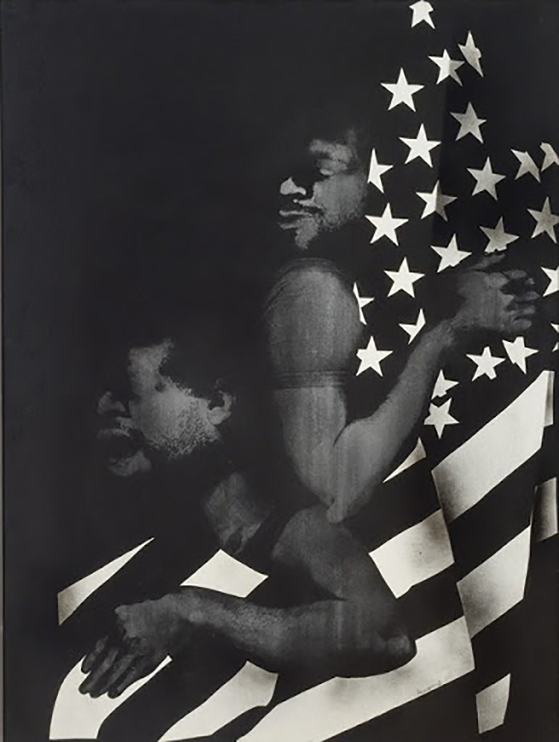 David Hammons, Black First, American Second, 1970. Photo from The Wattis Institute website