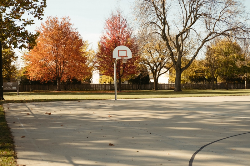 a basketball hoop with new pavement 