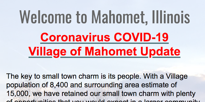 Screenshot from Village of Mahomet website that says 