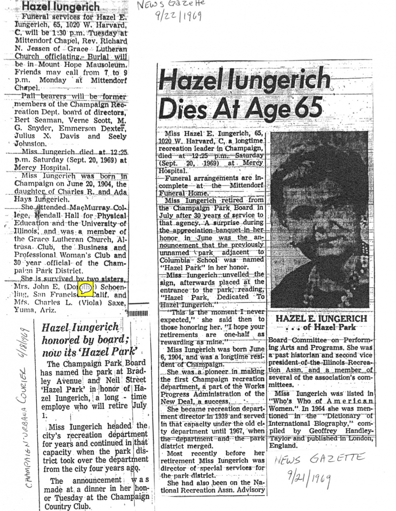 a photocopy of Hazel Iungerich's obituary 