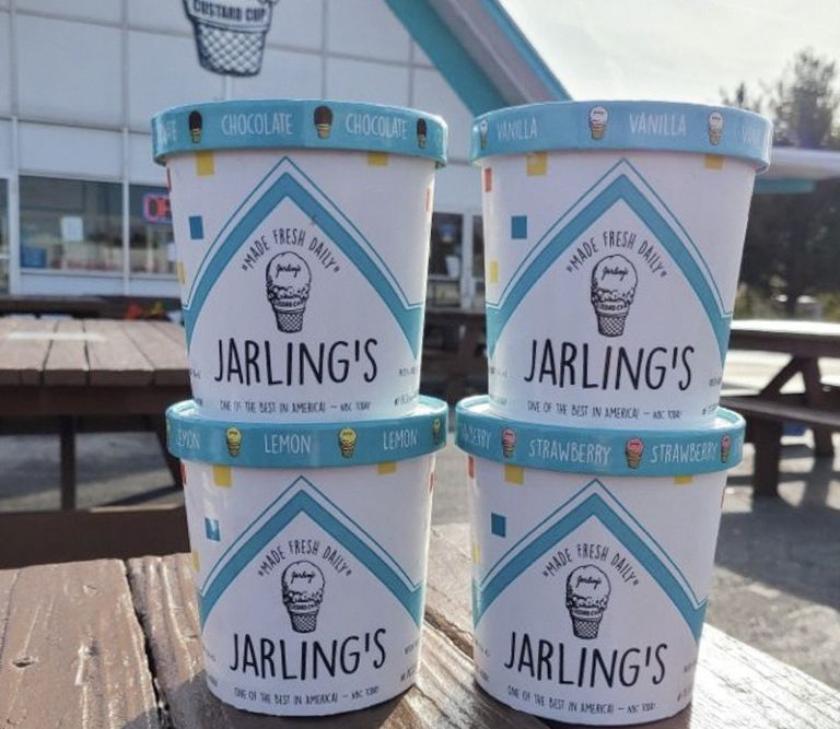 Four quarts of Jarling's custard are stacked in two stacks in front of Jarling's in Champaign. Photo from Jarling's Facebook page.