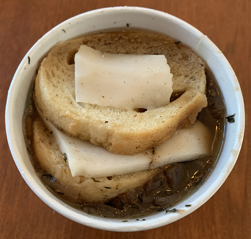 Photo of Dancing Dog's French Onion Soup. Photo by Debra Domal 