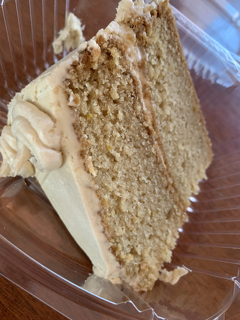 Photo of Dancing Dog's lemon cake with brown sugar frosting. Photo by Debra Domal 