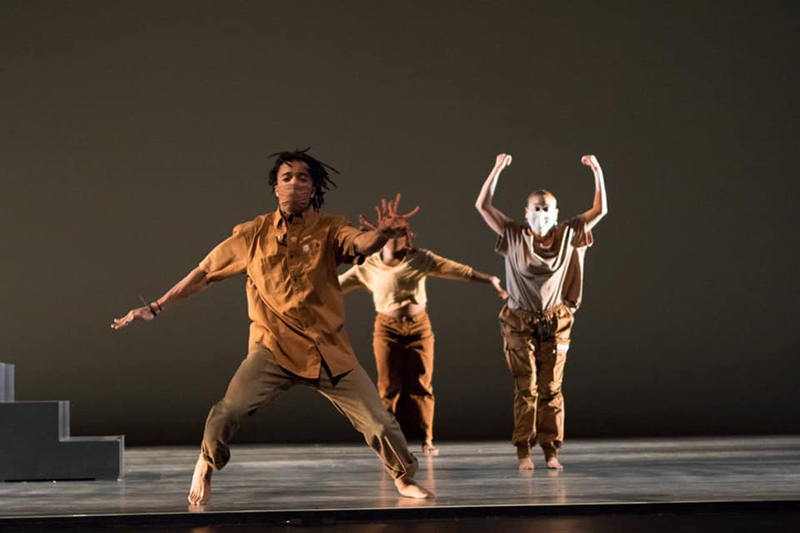 Photo of Danzel Thompson-Stout's work in dress rehearsal. Photo by Natalie Fiol