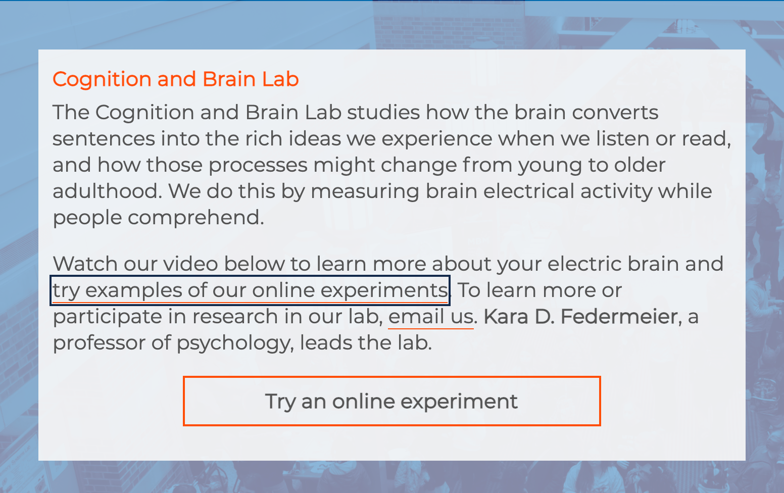 screenshot of the cognition and brain lab experiment 