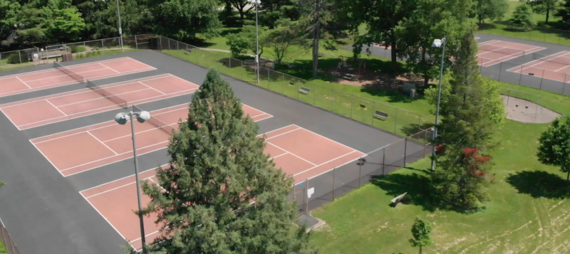 overhead drone picture of tennis courts 