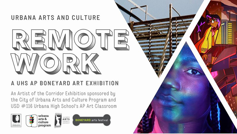 Collage of images from the Remote Work exhibition at Boneyard Arts Festival 2021. Image from the Boneyard Arts Festival website.
