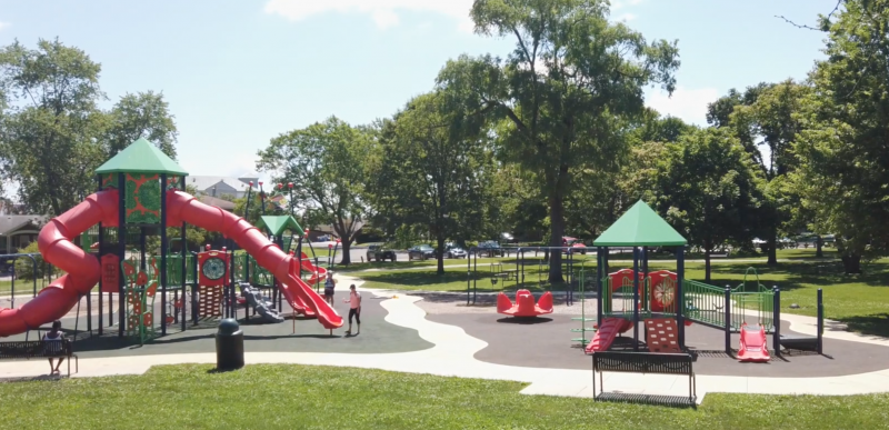 a large children's playground orange and green 