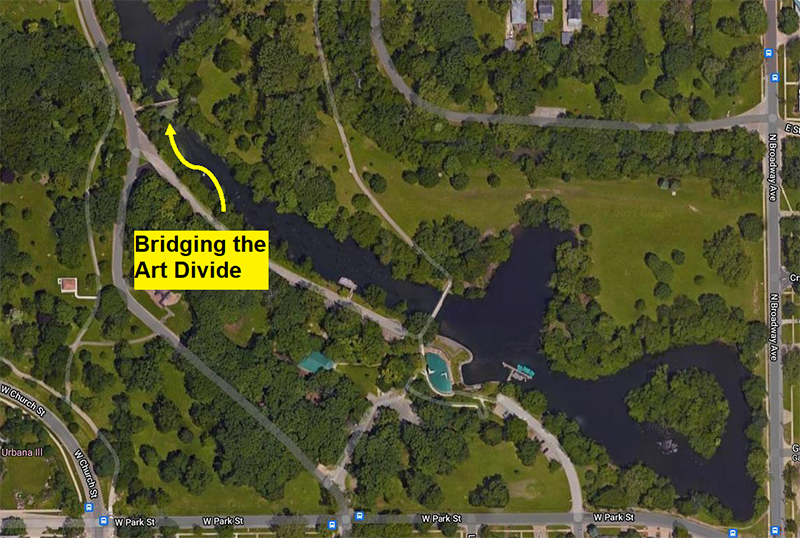 Map of Bridging the Art Divide's location. Photo courtesy of the Urbana Park District. 
