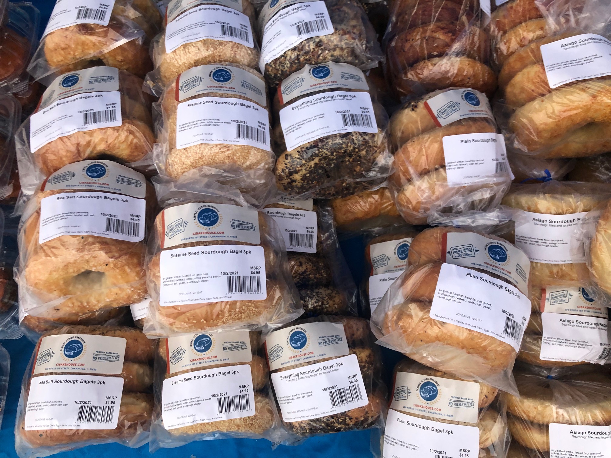 Rows of packaged bagels fill the image. Photo by Alyssa Buckley.