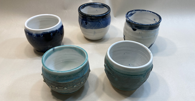Photo of 5 small handmade ceramic bowls. Photo from the Craft League of Champaign-Urbana Facebook page.