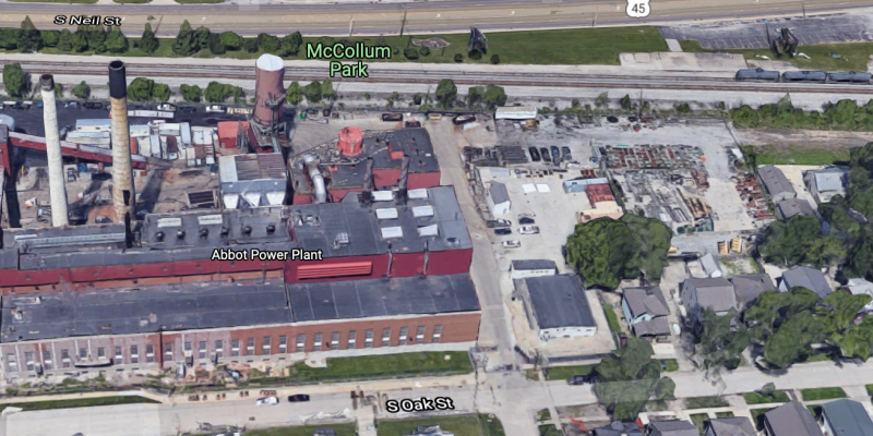 An overhead view from Google Maps of the nuclear reactor in Champaign.