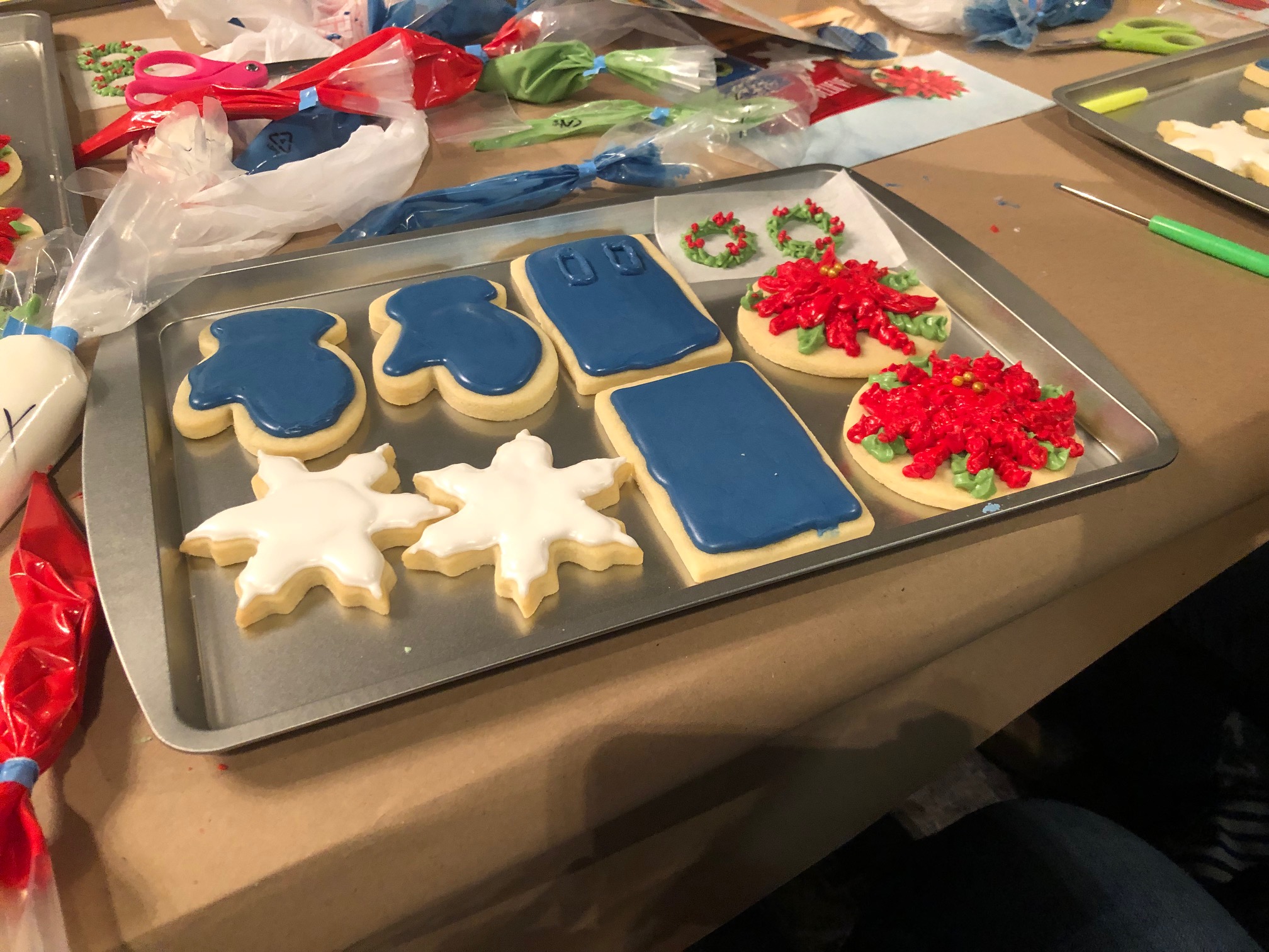The author's tray of cookies in the process of being decorated. Photo by Alyssa Buckley.