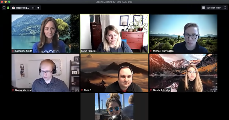 A screenshot of a Zoom meeting with 7 people logged in. Screen shot by Debra Domal. 